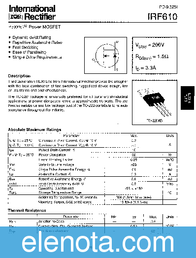 IRF610 Datasheet PDF (175 KB) International Rectifier | Pobierz z ...