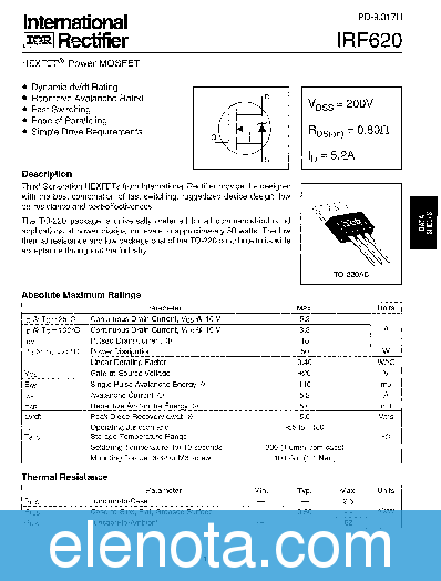 IRF620 Datasheet PDF (176 KB) International Rectifier | Pobierz z