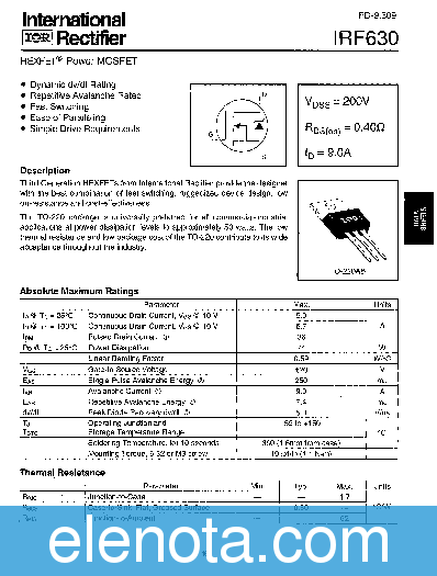 IRF630 Datasheet PDF (176 KB) International Rectifier | Pobierz z ...