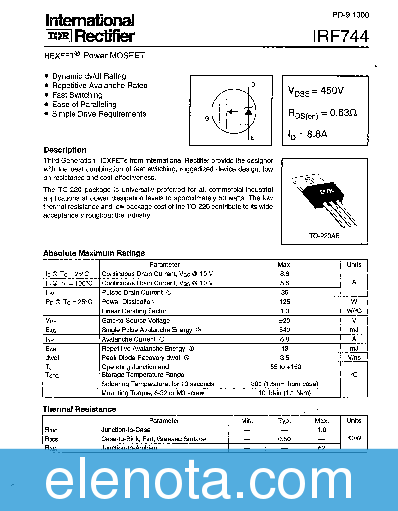 IRF744 Datasheet PDF (208 KB) International Rectifier | Pobierz z ...