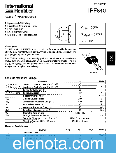 IRF840 Datasheet PDF (170 KB) International Rectifier | Pobierz z ...