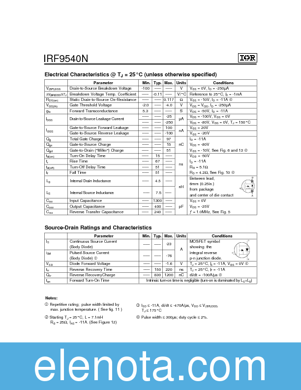 IRF9540N Datasheet PDF (125 KB) International Rectifier | Pobierz z ...