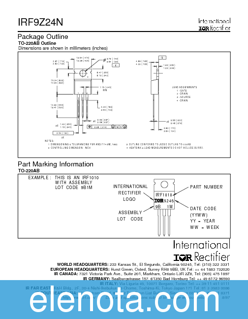 IRF9Z24N Datasheet PDF (109 KB) International Rectifier | Pobierz z ...