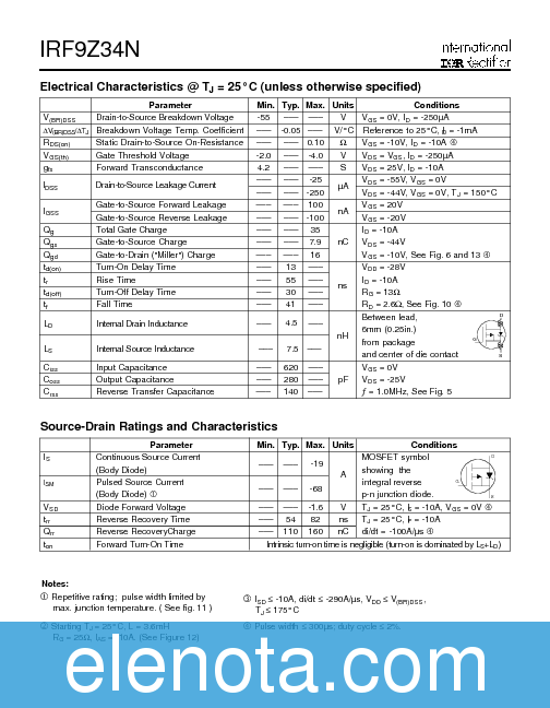 IRF9Z34N Datasheet PDF (108 KB) International Rectifier | Pobierz z ...