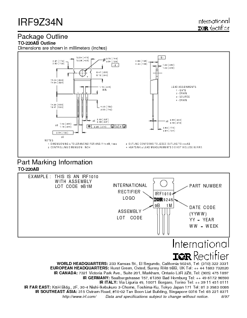 IRF9Z34N Datasheet PDF (108 KB) International Rectifier | Pobierz z ...