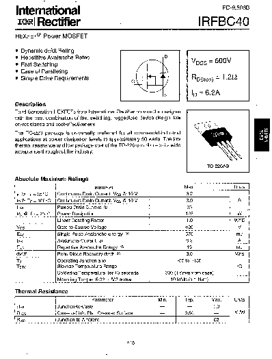 IRFBC40 Datasheet PDF (179 KB) International Rectifier | Pobierz z ...