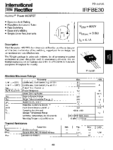 IRFBE30 Datasheet PDF (168 KB) International Rectifier | Pobierz z ...