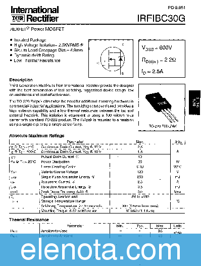 IRFIBC30G Datasheet PDF (169 KB) International Rectifier | Pobierz z ...