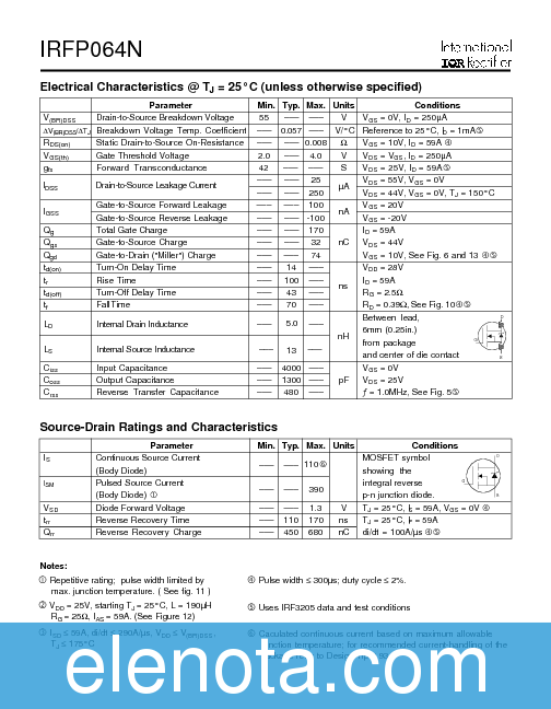 IRFP064N Datasheet PDF (108 KB) International Rectifier | Pobierz z ...