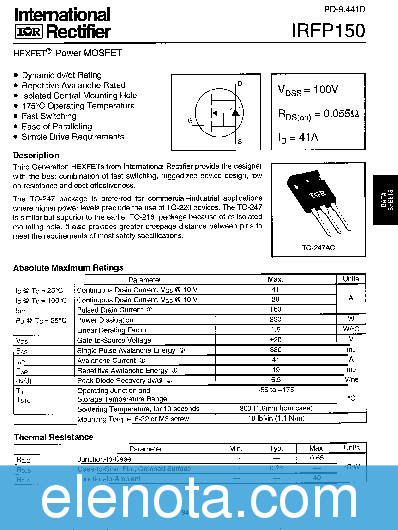 IRFP150 Datasheet PDF (167 KB) International Rectifier | Pobierz z ...