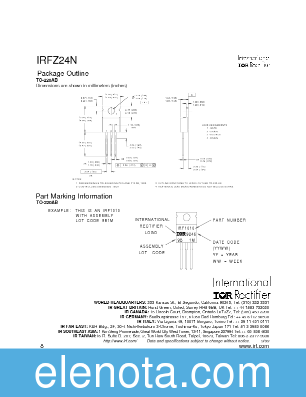 IRFZ24N Datasheet PDF (124 KB) International Rectifier | Pobierz z ...