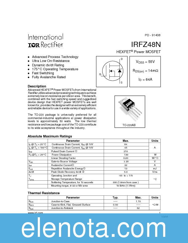 IRFZ48N Datasheet PDF (102 KB) International Rectifier | Pobierz z ...