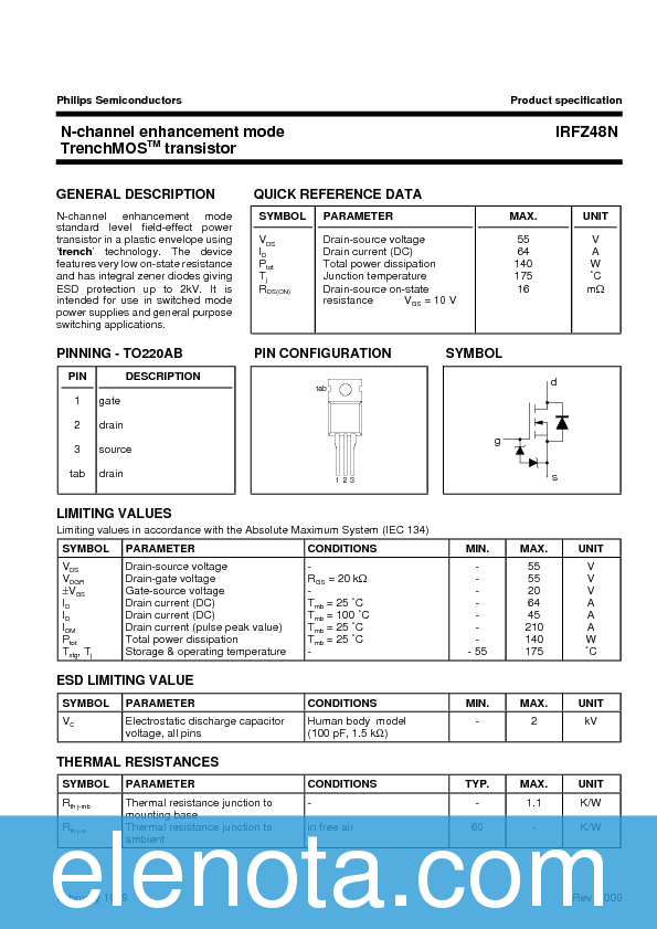 IRFZ48N Datasheet PDF (53 KB) Philips | Pobierz z Elenota.pl