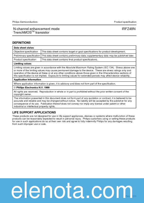 IRFZ48N Datasheet PDF (53 KB) Philips | Pobierz z Elenota.pl