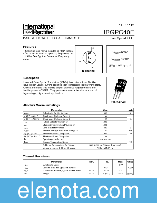 IRGPC40F Datasheet PDF (107 KB) International Rectifier | Pobierz z ...