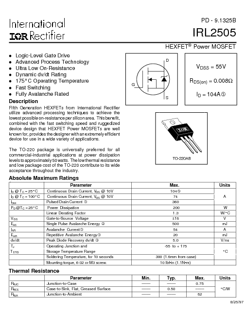 Транзистор irl2505 параметры - Электротехника и электроника