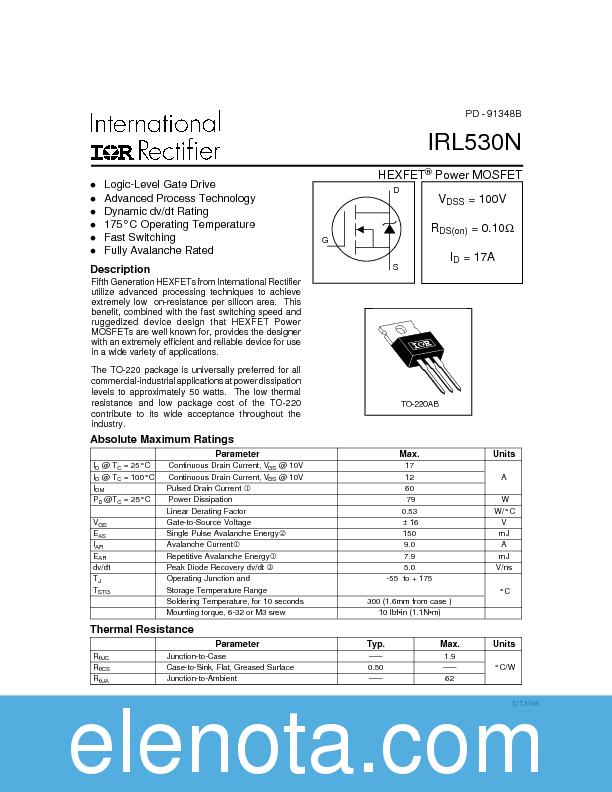 IRL530N Datasheet PDF (127 KB) International Rectifier | Pobierz z ...