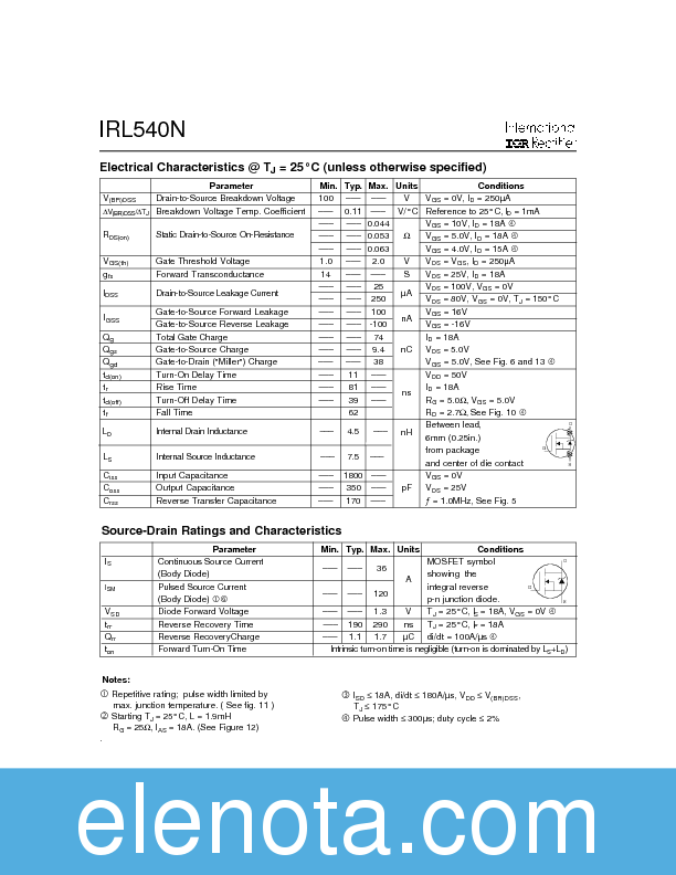 IRL540N Datasheet PDF (132 KB) International Rectifier | Pobierz z ...
