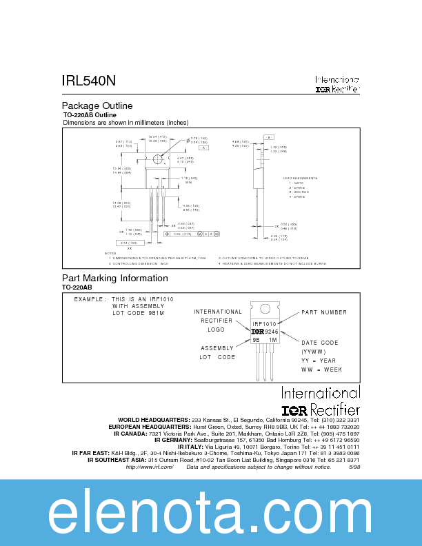 IRL540N Datasheet PDF (132 KB) International Rectifier | Pobierz z ...