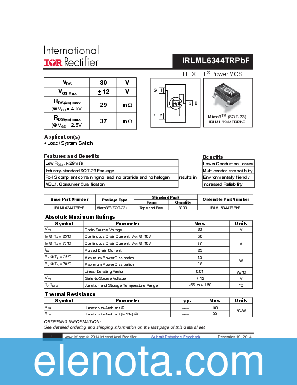 IRLML6344 Datasheet PDF (205 KB) IRF International Rectifier | Pobierz ...