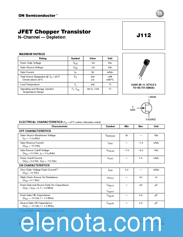 J112 Datasheet PDF (80 KB) ON Semiconductor Pobierz z Elenota.pl