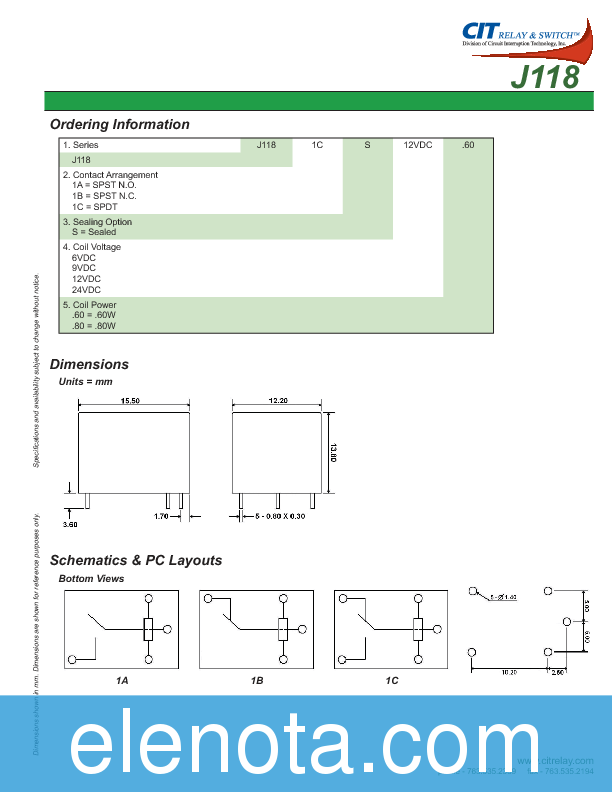 J118 Datasheet PDF (168 KB) CIT | Pobierz z Elenota.pl
