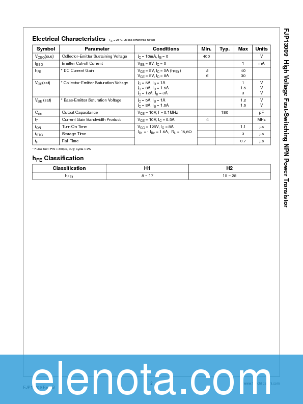 J13009 Datasheet PDF (129 KB) Fairchild Semiconductor Pobierz z