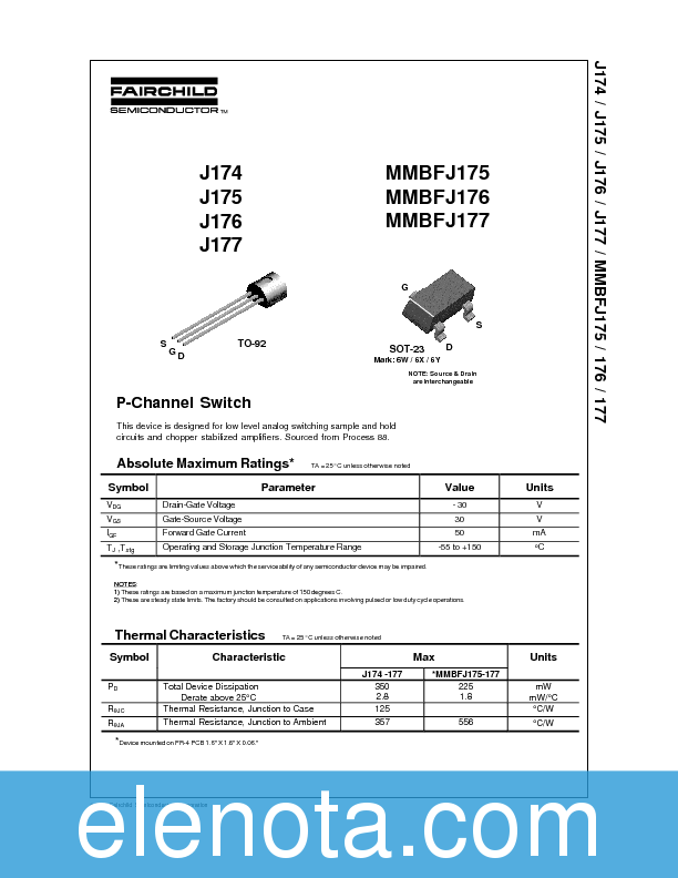J177 Datasheet PDF (728 KB) Fairchild Pobierz z Elenota.pl