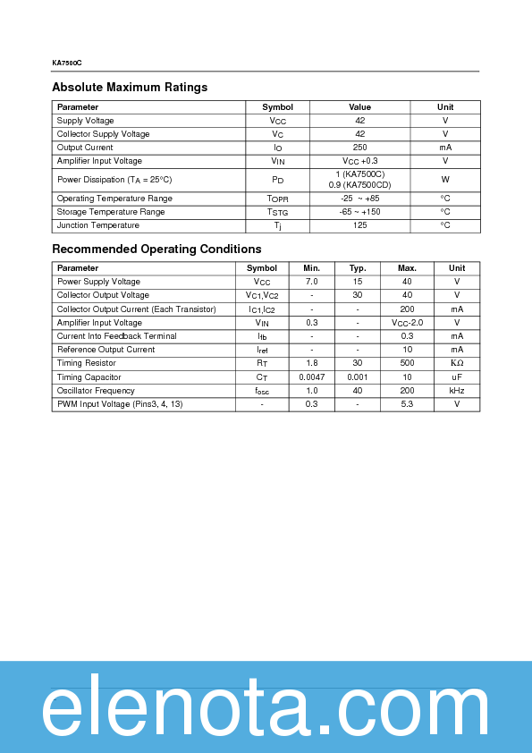 KA7500C Datasheet PDF (71 KB) Fairchild | Pobierz z Elenota.pl