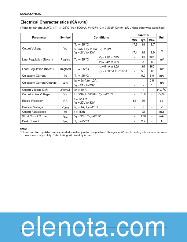 KA7805A Datasheet PDF (227 KB) Fairchild Pobierz z Elenota.pl