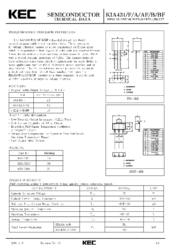 KIA431 Datasheet PDF (627 KB) KEC | Pobierz z Elenota.pl