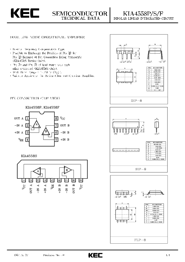 KIA4558F Datasheet PDF (368 KB) KEC Pobierz z Elenota.pl