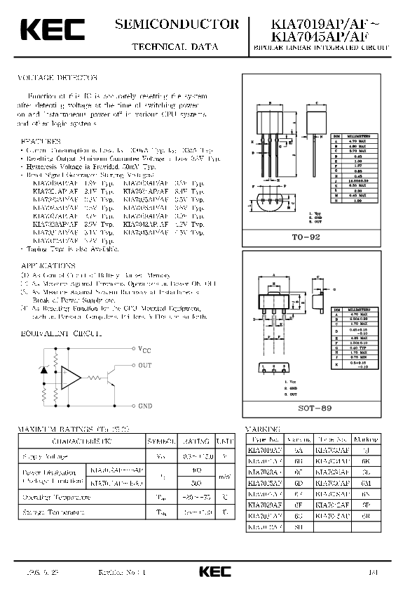 KIA7045AF Datasheet PDF (403 KB) KEC | Pobierz z Elenota.pl