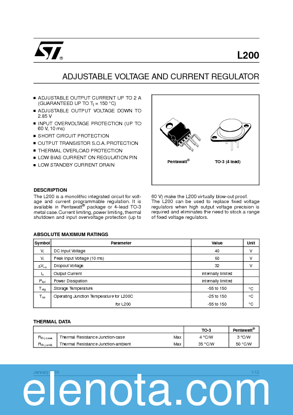 L200 Datasheet PDF (283 KB) STMicroelectronics | Pobierz z Elenota.pl