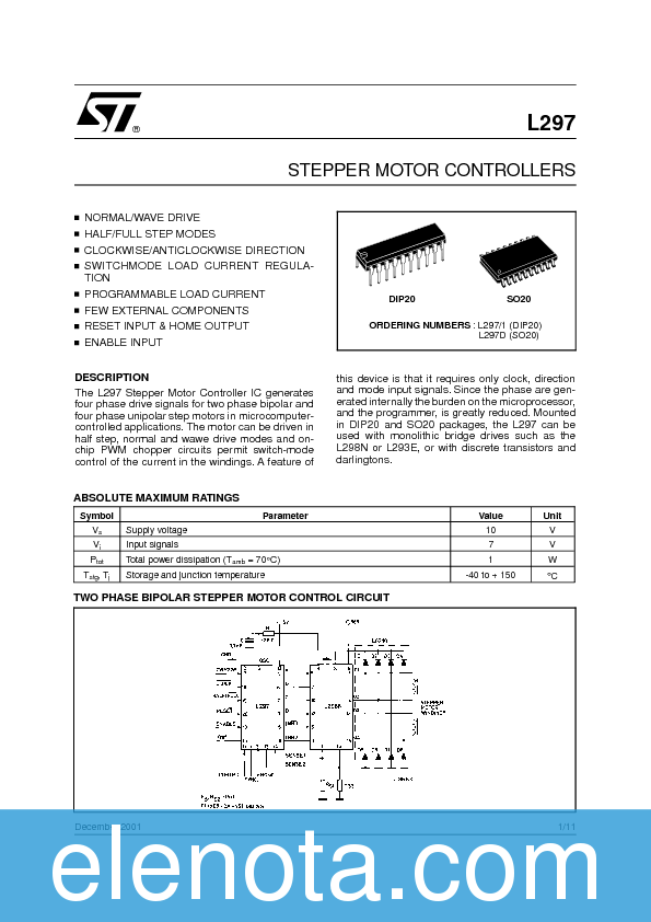 L297 Datasheet PDF (165 KB) STMicroelectronics | Pobierz z Elenota.pl