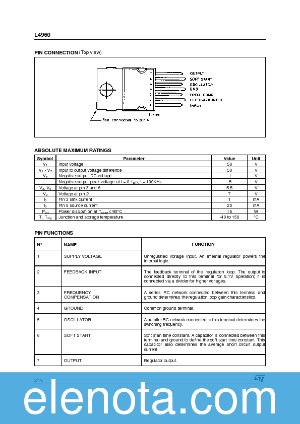 L4960 Datasheet PDF (190 KB) STMicroelectronics | Pobierz z Elenota.pl