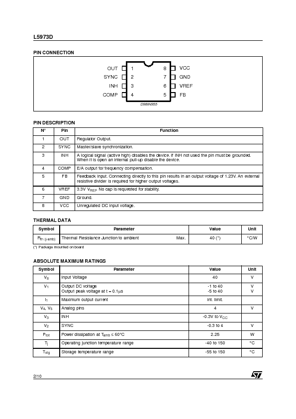 L5973D Datasheet PDF (86 KB) STMicroelectronics | Pobierz z Elenota.pl