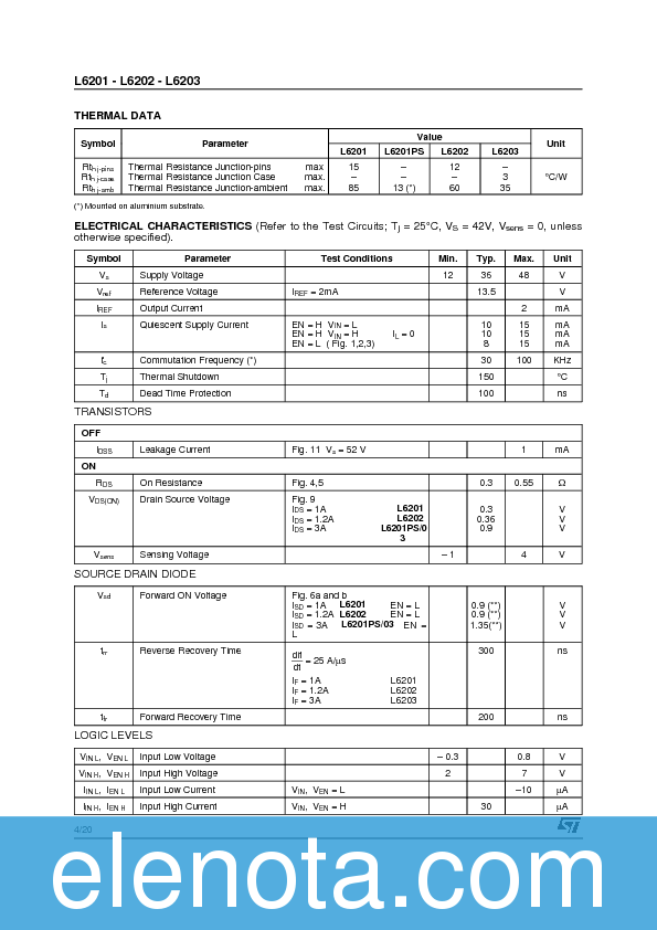 L6201 Datasheet PDF (6.82 MB) STMicroelectronics | Pobierz z Elenota.pl