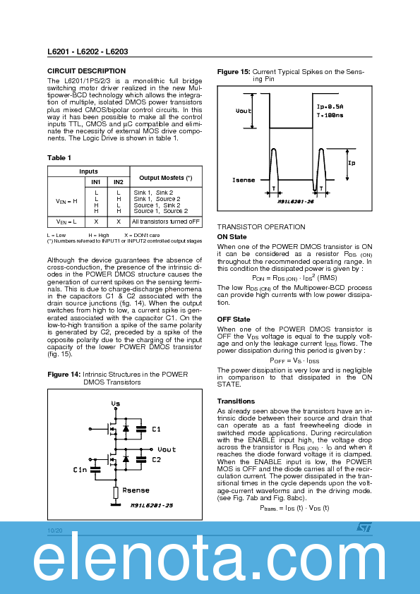 L6201 Datasheet PDF (6.82 MB) STMicroelectronics | Pobierz z Elenota.pl