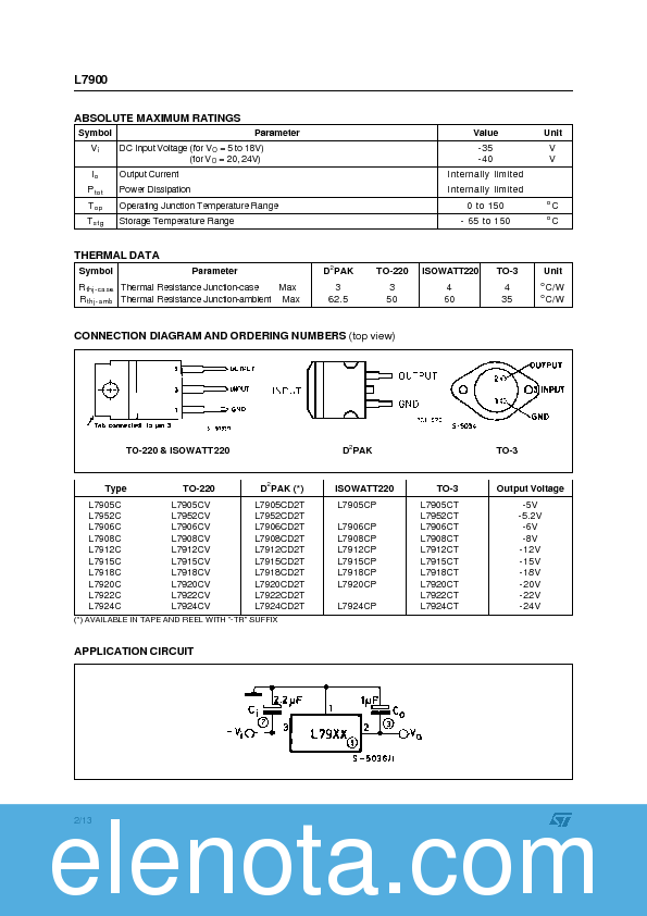 L7915CV Datasheet PDF (113 KB) STMicroelectronics | Pobierz z Elenota.pl