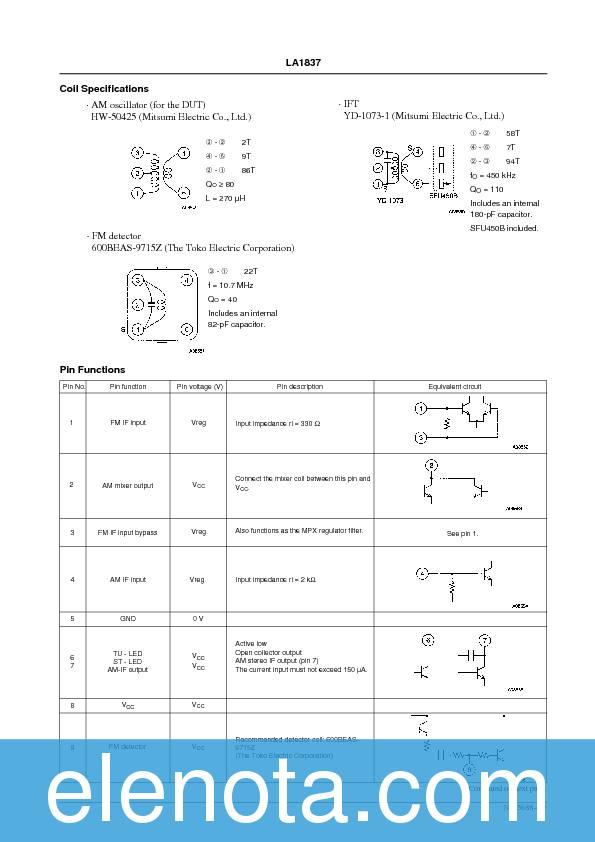 LA1837 Datasheet PDF (256 KB) Sanyo | Pobierz z Elenota.pl