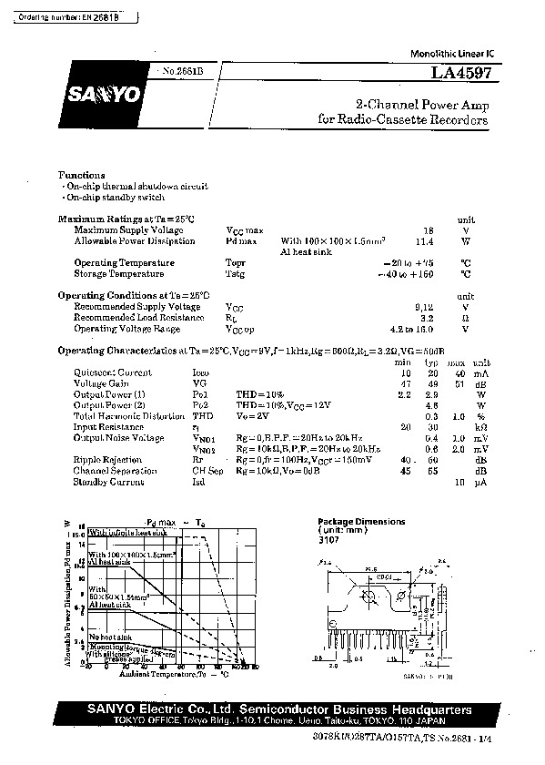 LA4597 Datasheet PDF (100 KB) Sanyo | Pobierz z Elenota.pl