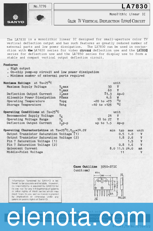 LA7830 Datasheet PDF (423 KB) Sanyo | Pobierz z Elenota.pl