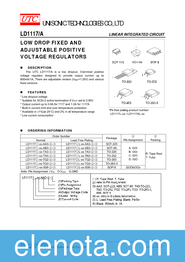 LD1117AL-12-AA3-A-R Datasheet PDF (344 KB) Unisonic Technologies ...