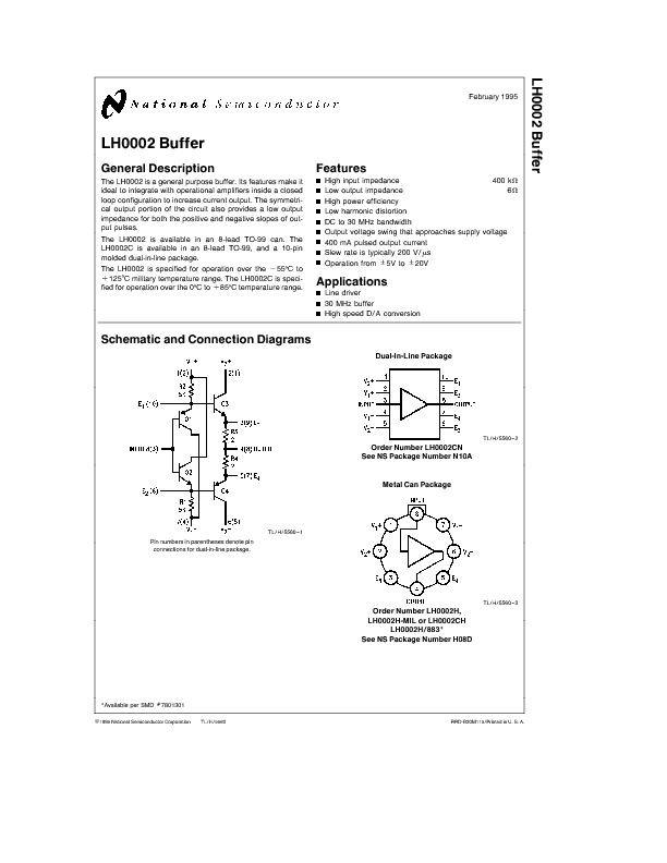 LH0002 Datasheet PDF (118 KB) National Semiconductor Pobierz z Elenota.pl
