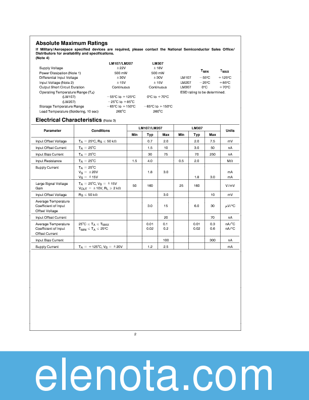 LM107 Datasheet PDF (195 KB) National Semiconductor | Pobierz z Elenota.pl