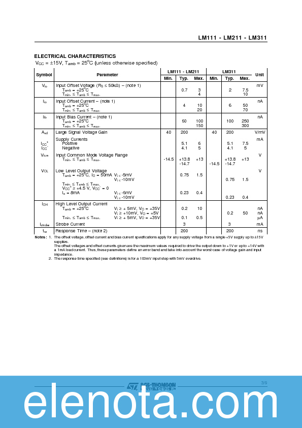 LM111 Datasheet PDF (108 KB) STMicroelectronics | Pobierz z Elenota.pl