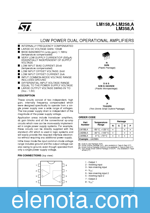 LM158 Datasheet PDF (285 KB) STMicroelectronics | Pobierz z Elenota.pl