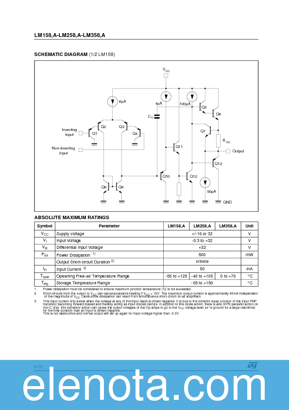 LM158 Datasheet PDF (285 KB) STMicroelectronics | Pobierz z Elenota.pl