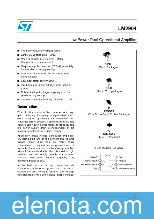 LM2904 Datasheet PDF (299 KB) STMicroelectronics | Pobierz z Elenota.pl